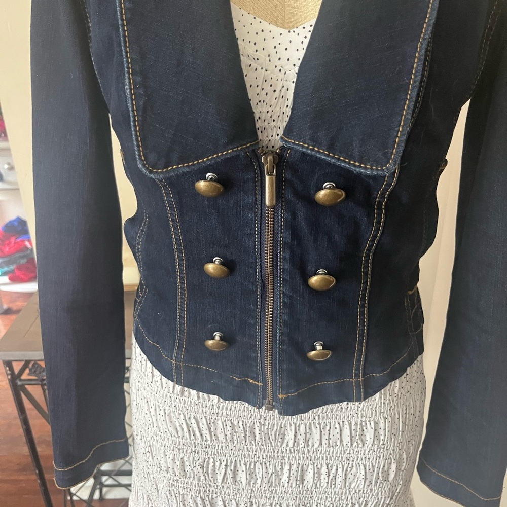 Cache Dark Blue Double-Breasted Military Jean Jacket - Picture 3 of 12